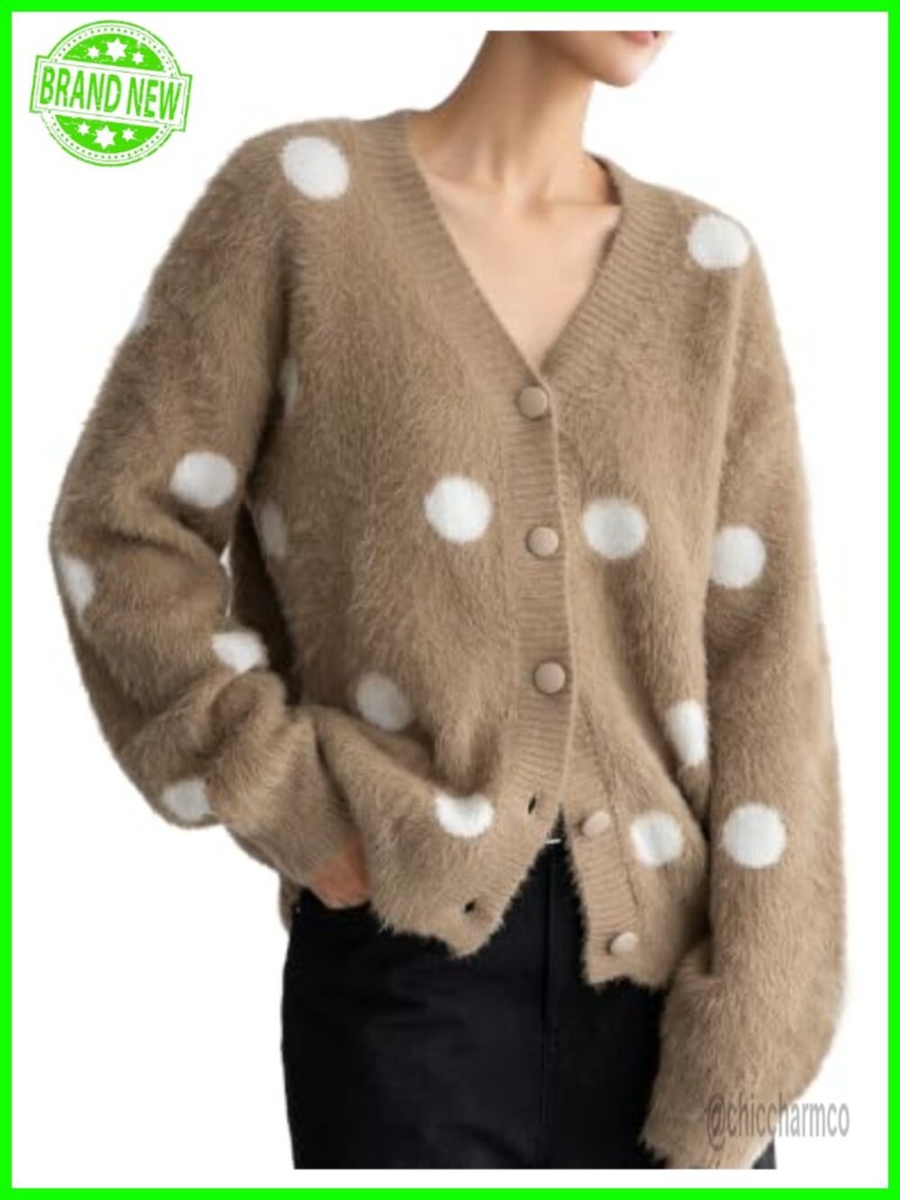 Womens Fuzzy Polka Dot Oversized Chunky Cardigan Sweater